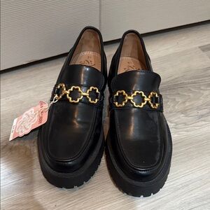 Leather Black Men’s Loafers with Gold Chain Detail